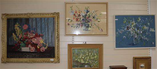 Barbara Crowe Still lifes, signed, another by A. V. Coverley Price and the other indistinctly signed largest 61 x 74cm